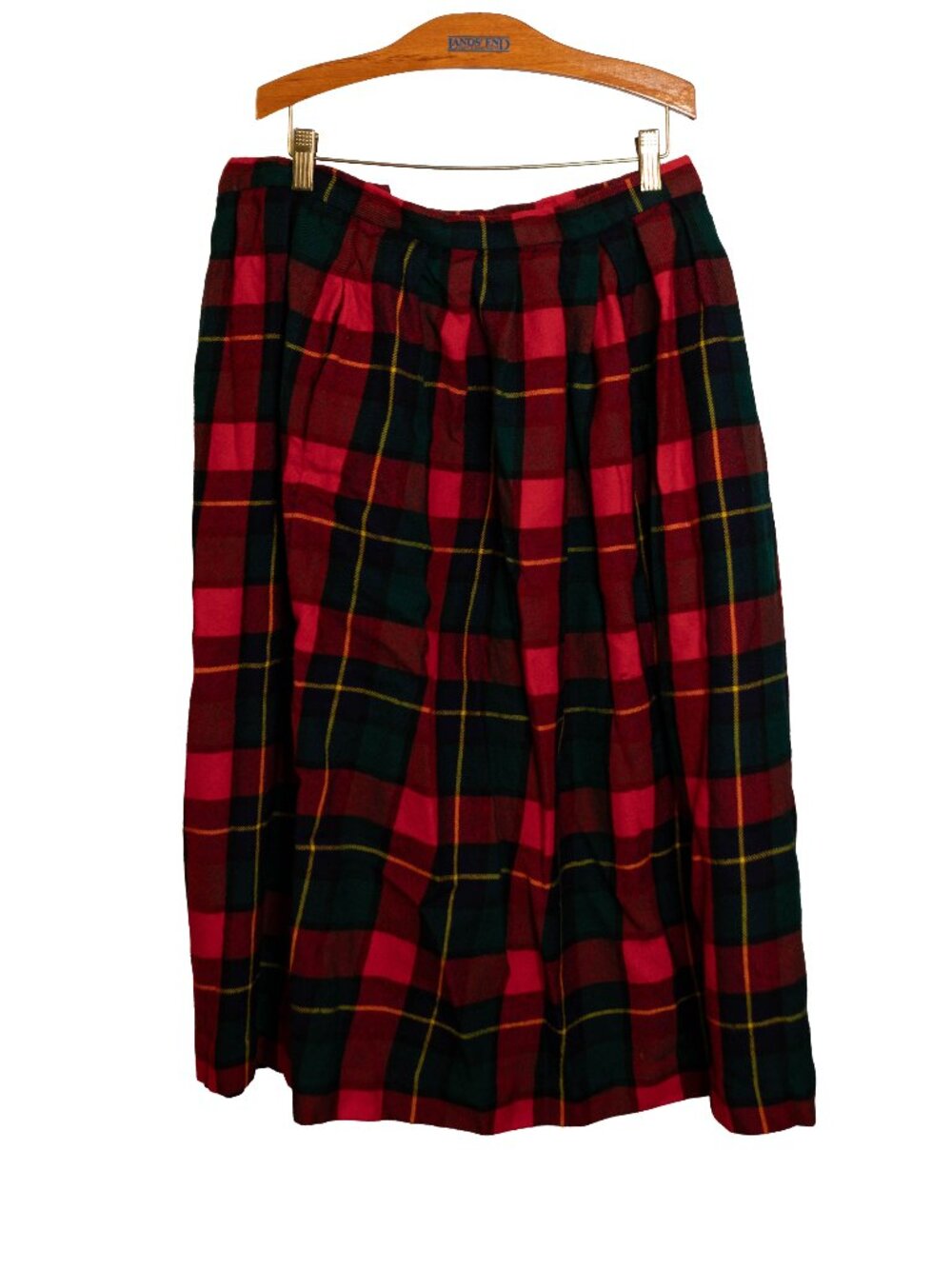 Land's End Plaid Flannel Pleated Midi Skirt - 18 Regular